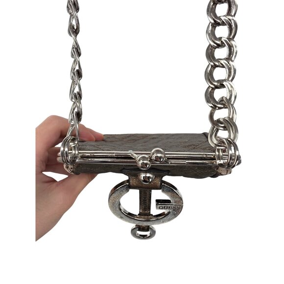 Guess Y2K Mini Quilted Shoulder Bag Signature Logo Bronze Silver - Picture 3 of 11